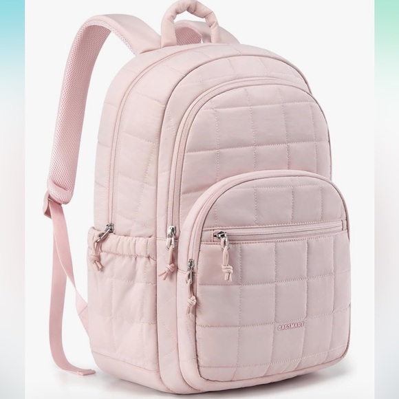 Bagsmart Quilted Backpack Blush Pink Travel Work Study Laptop Washable H2O - Picture 1 of 17